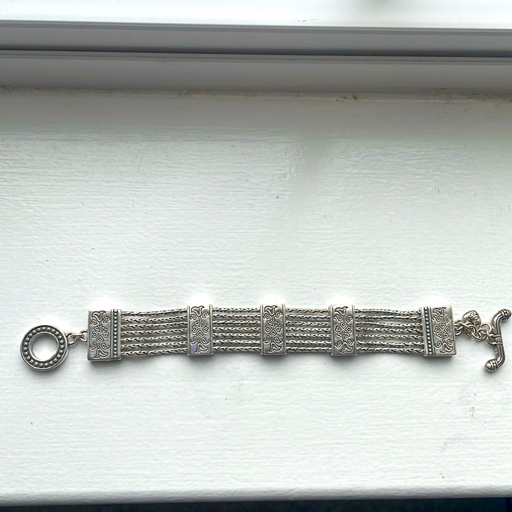 Brighton Heart and Flower Chain Bracelet, 8”Long, Silver Color, Toggle Closure